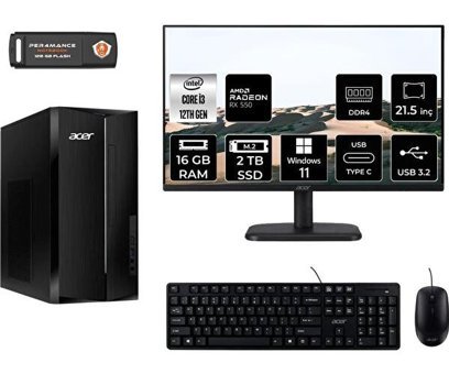 Acer Aspire TC1760 DTBHUEM004MNT1364 Harici Radeon RX 550 Intel Core i3 12100 16 GB Ram 2 TB SSD Tower Windows 11 Home 21.5 inç Monitörlü Masaüstü Bilgisayar + PER4 BELLEK