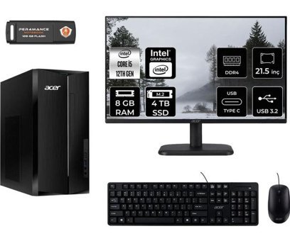 Acer Aspire TC1760 DTBHUEM005MNT305 Dahili Intel UHD Graphics Intel Core i5 12400 8 GB Ram 4 TB SSD Tower FreeDos 21.5 inç Monitörlü Masaüstü Bilgisayar + PER4 BELLEK