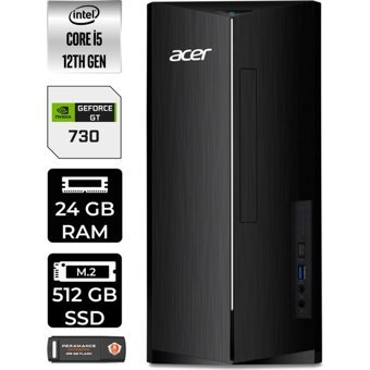 Acer Aspire TC1760 DTBHUEM005P422 Harici GeForce GT 730 4 GB Intel Core i5 12400 24 GB Ram 512 GB SSD Tower Windows 11 Pro Masaüstü Bilgisayar + PER4 BELLEK
