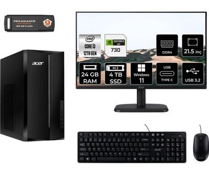 Acer Aspire TC1760 DTBHUEM004MNT2425 Harici GeForce GT 730 4 GB Intel Core i3 12100 24 GB Ram 4 TB SSD Tower Windows 11 Pro 21.5 inç Monitörlü Masaüstü Bilgisayar + PER4 BELLEK