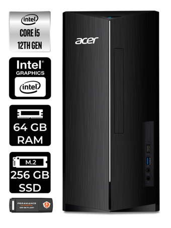 Acer Aspire TC1760 DT.BHUEM.005 Dahili Intel UHD Graphics Intel Core i5 12400 64 GB Ram 256 GB SSD Tower Windows 11 Home Masaüstü Bilgisayar + PER4 BELLEK