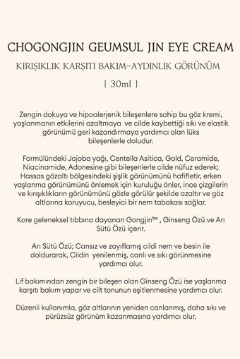 Missha Chogongjın Geumsul Jin Tüm Ciltler için Göz Çevresi Krem Kavanoz 30 ml