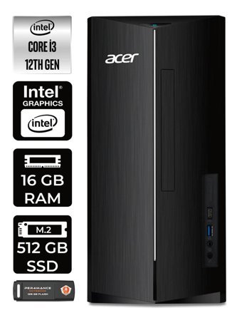 Acer Aspire TC1760 DT.BHUEM.004 Dahili Intel UHD Graphics Intel Core i3 12100 16 GB Ram 512 GB SSD Tower FreeDos Masaüstü Bilgisayar + PER4 BELLEK