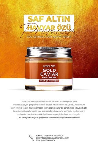 Lebelage Saf Altın Ve Havyar Özlü Tüm Ciltler için Göz Çevresi Krem Kavanoz 70 ml