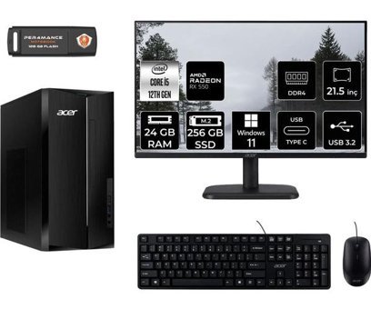 Acer Aspire TC1760 DTBHUEM005MNT1371 Harici Radeon RX 550 Intel Core i5 12400 24 GB Ram 256 GB SSD Tower Windows 11 Home 21.5 inç Monitörlü Masaüstü Bilgisayar + PER4 BELLEK