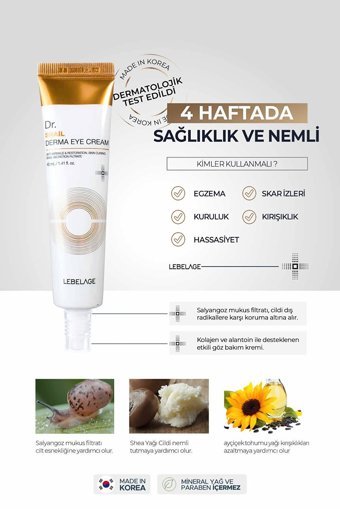 Lebelage Salyangoz Özlü Tüm Ciltler için Göz Çevresi Krem Tüp 40 ml