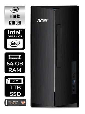 Acer Aspire TC1760 DT.BHUEM.004 Dahili Intel UHD Graphics Intel Core i3 12100 64 GB Ram 1 TB SSD Tower Windows 11 Home Masaüstü Bilgisayar + PER4 BELLEK