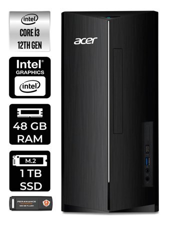 Acer Aspire TC1760 DT.BHUEM.004 Dahili Intel UHD Graphics Intel Core i3 12100 48 GB Ram 1 TB SSD Tower FreeDos Masaüstü Bilgisayar + PER4 BELLEK