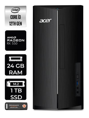 Acer Aspire DT.BHUEM.004 Harici Radeon RX 550 Intel Core i3 12100 24 GB Ram 1 TB SSD Tower Windows 11 Home Masaüstü Bilgisayar + PER4 BELLEK