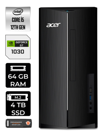 Acer Aspire DT.BHUEM.005 Harici GeForce GT 1030 Intel Core i5 12400 64 GB Ram 4 TB SSD Tower FreeDos Masaüstü Bilgisayar + PER4 BELLEK