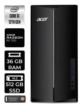 Acer Aspire DT.BHUEM.004 Harici Radeon RX 550 Intel Core i3 12100 36 GB Ram 512 GB SSD Tower FreeDos Masaüstü Bilgisayar + PER4 BELLEK