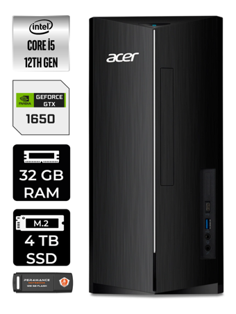 Acer Aspire DT.BHUEM.005 Harici GeForce GTX 1650 Intel Core i5 12400 32 GB Ram 4 TB SSD Tower Windows 11 Pro Masaüstü Bilgisayar + PER4 BELLEK
