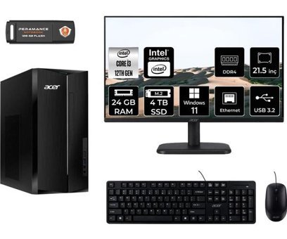Acer Aspire TC1760 DTBHUEM004MNT375 Dahili Intel UHD Graphics Intel Core i3 12100 24 GB Ram 4 TB SSD Tower Windows 11 Home 21.5 inç Monitörlü Masaüstü Bilgisayar + PER4 BELLEK