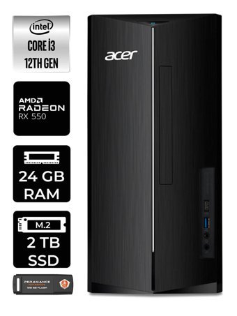 Acer Aspire DT.BHUEM.004 Harici Radeon RX 550 Intel Core i3 12100 24 GB Ram 2 TB SSD Tower FreeDos Masaüstü Bilgisayar + PER4 BELLEK