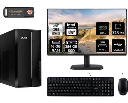 Acer Aspire TC1760 DTBHUEM005MNT311 Dahili Intel UHD Graphics Intel Core i5 12400 16 GB Ram 256 GB SSD Tower FreeDos 23.8 inç Monitörlü Masaüstü Bilgisayar + PER4 BELLEK