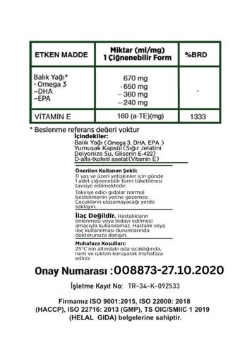 Dr.Organic Omega 3 Balık Yağı Kapsül 1000 mg 2x200 Adet