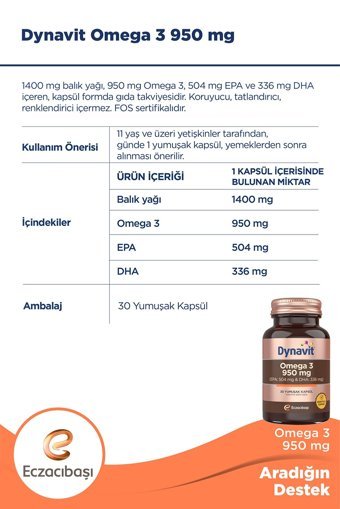 Dynavıt Omega 3 Balık Yağı Kapsül 950 mg 30 Adet