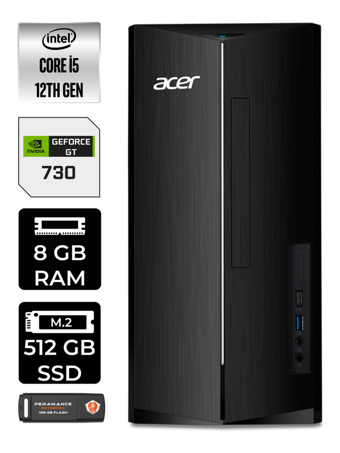 Acer Aspire DT.BHUEM.005 Harici GeForce GT 730 2 GB Intel Core i5 12400 8 GB Ram 512 GB SSD Tower Windows 11 Pro Masaüstü Bilgisayar + PER4 BELLEK
