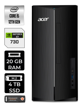 Acer Aspire DT.BHUEM.005 Harici GeForce GT 730 2 GB Intel Core i5 12400 20 GB Ram 4 TB SSD Tower Windows 11 Home Masaüstü Bilgisayar + PER4 BELLEK