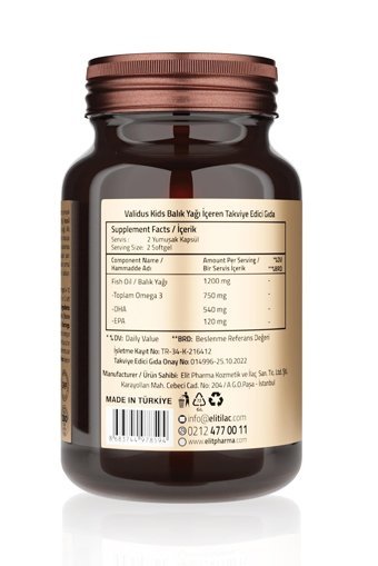 Validus Kids Omega 3 Balık Yağı Kapsül 1200 mg 60 Adet