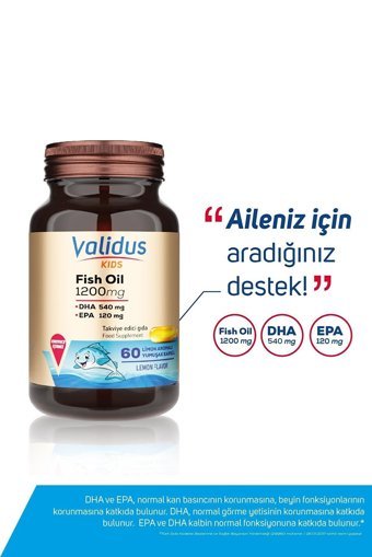 Validus Kids Omega 3 Balık Yağı Kapsül 1200 mg 60 Adet