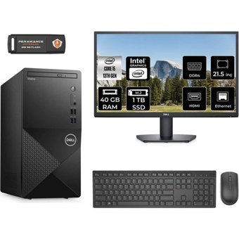 Dell Vostro 3020 N2046VDT3020MTUMNT338 Dahili Intel UHD Graphics 730 Intel Core i5 13400 40 GB Ram 1 TB SSD Tower FreeDos 21.5 inç Monitörlü Masaüstü Bilgisayar + PER4 BELLEK