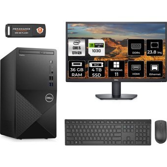 Dell Vostro 3020 N2046VDT3020MTUMNT3435 Harici GeForce GT 1030 Intel Core i5 13400 36 GB Ram 4 TB SSD Tower Windows 11 Pro 23.8 inç Monitörlü Masaüstü Bilgisayar + PER4 BELLEK