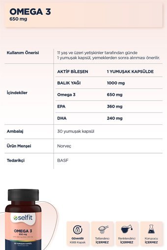 Selfit Omega 3 Kapsül 650 mg 30 Adet