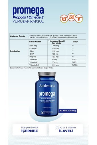 Apidemica Promega Omega 3 Kapsül 700 mg 30 Adet