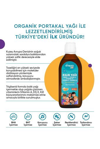 Vitago Kids Çiğnenebilir Omega 3 Balık Yağı Şurup 150 ml
