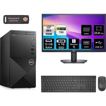 Dell Vostro 3910MT N3563VDT3910MNT2360 Harici GeForce GT 730 4 GB Intel Core i3 12100 12 GB Ram 4 TB SSD Tower Windows 11 Home 23.8 inç Monitörlü Masaüstü Bilgisayar + PER4 BELLEK