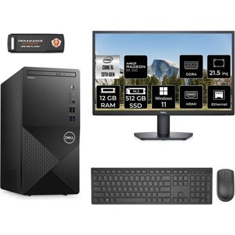 Dell Vostro 3020 N2050VDT3020MTUMNT1407 Harici Radeon RX 550 Intel Core i5 13400 12 GB Ram 512 GB SSD Tower Windows 11 Pro 21.5 inç Monitörlü Masaüstü Bilgisayar + PER4 BELLEK