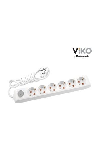 Vi̇ko 3500 W Kalın Topraklı Anahtarlı 6'lı 2 m Uzatma Kablolu Priz Beyaz