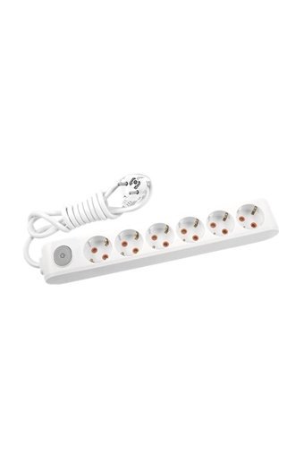 Vi̇ko 3500 W Kalın Topraklı Anahtarlı 6'lı 2 m Uzatma Kablolu Priz Beyaz