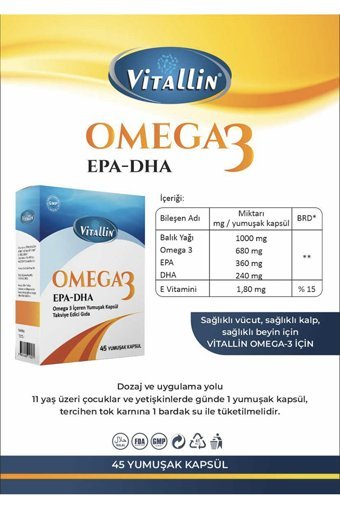 Vitallin Omega 3 Kapsül 1000 mg 45 Adet