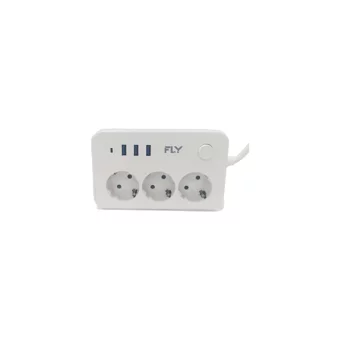 Fly 3406-01 3'lü Soket 2 metre 3'lü USB Kablosuz Tekli 2500 J Akım Korumalı Priz