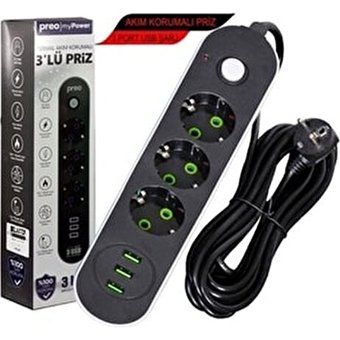 ACL Ac28 3'lü Soket 1.5 metre 3'lü USB Kablolu Tekli Akım Korumalı Priz