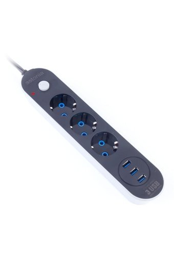 Astoni̇a Aps8360 3'lü Soket 2 metre 3'lü USB Kablolu Tekli 177 J Akım Korumalı Priz