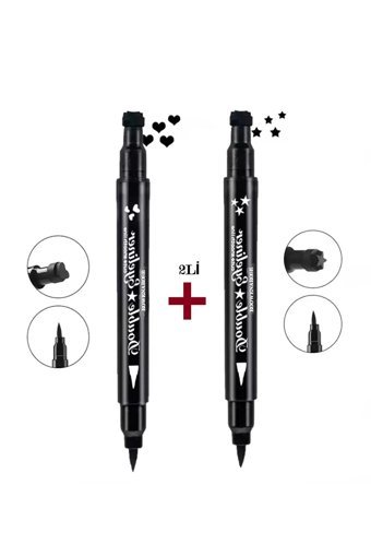 Darwen Yıldız Ve Kalp Desenli No:01 Çift Taraflı Suya Dayanıklı Mat Pastel Siyah Kalem Eyeliner