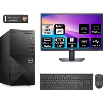 Dell Vostro 3910MT N3563VDT3910MNT372 Dahili Intel UHD Graphics Intel Core i3 12100 24 GB Ram 512 GB SSD Tower Windows 11 Home 23.8 inç Monitörlü Masaüstü Bilgisayar + PER4 BELLEK