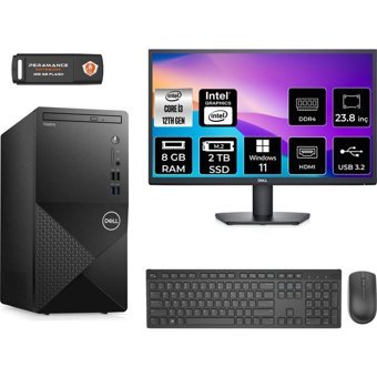 Dell Vostro 3910MT N3563VDT3910MNT354 Dahili Intel UHD Graphics Intel Core i3 12100 8 GB Ram 2 TB SSD Tower Windows 11 Home 23.8 inç Monitörlü Masaüstü Bilgisayar + PER4 BELLEK