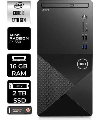 Dell Vostro 3910MT N3563VDT3910P414 Harici Radeon RX 550 Intel Core i3 12100 16 GB Ram 2 TB SSD Tower Windows 11 Pro Masaüstü Bilgisayar + PER4 BELLEK