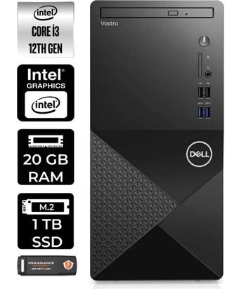 Dell Vostro 3910MT N3563VDT3910P418 Dahili Intel UHD Graphics Intel Core i3 12100 20 GB Ram 1 TB SSD Tower Windows 11 Pro Masaüstü Bilgisayar + PER4 BELLEK