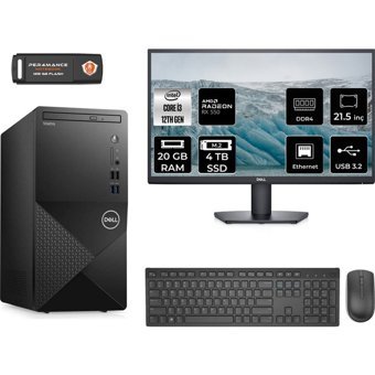 Dell Vostro 3910MT N3563VDT3910MNT1320 Harici Radeon RX 550 Intel Core i3 12100 20 GB Ram 4 TB SSD Tower FreeDos 21.5 inç Monitörlü Masaüstü Bilgisayar + PER4 BELLEK
