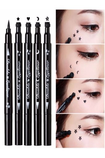 Halvey Ay Ve Çiçek Desenli Çift Taraflı Suya Dayanıklı Mat Pastel Siyah Kalem Eyeliner