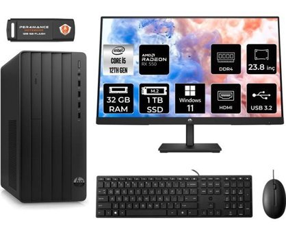 HP Pro Tower 290 G9 6D3A5EAMNT1428 Harici Radeon RX 550 Intel Core i5 12500 32 GB Ram 1 TB SSD Tower Windows 11 Pro 23.8 inç Monitörlü Masaüstü Bilgisayar + PER4 BELLEK
