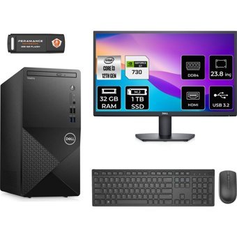 Dell Vostro 3910MT N3563VDT3910MNT2328 Harici GeForce GT 730 4 GB Intel Core i3 12100 32 GB Ram 1 TB SSD Tower FreeDos 23.8 inç Monitörlü Masaüstü Bilgisayar + PER4 BELLEK