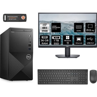 Dell Vostro 3910MT N3563VDT3910MNT1433 Harici Radeon RX 550 Intel Core i3 12100 36 GB Ram 1 TB SSD Tower Windows 11 Pro 21.5 inç Monitörlü Masaüstü Bilgisayar + PER4 BELLEK