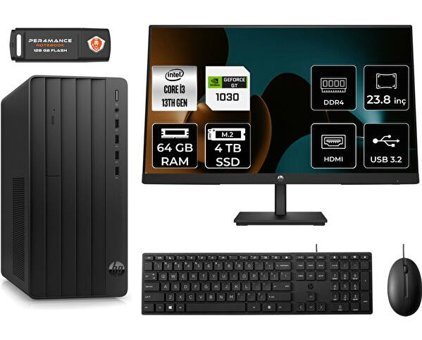 HP Pro Tower 290 G9 8T2X0ESMNT3350 Harici GeForce GT 1030 Intel Core i3 13100 64 GB Ram 4 TB SSD Tower FreeDos 23.8 inç Monitörlü Masaüstü Bilgisayar + PER4 BELLEK