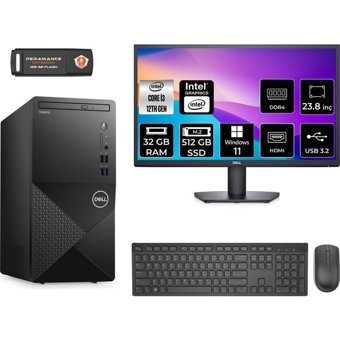 Dell Vostro 3910MT N3563VDT3910MNT377 Dahili Intel UHD Graphics Intel Core i3 12100 32 GB Ram 512 GB SSD Tower Windows 11 Home 23.8 inç Monitörlü Masaüstü Bilgisayar + PER4 BELLEK